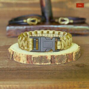 Paracord Bracelet/Survival Bracelet Side Release Buckle Khaki L 7.25"(ID189 190)